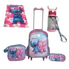 Kit Mochila STITCH em 3D com Rodinhas 3D + Lancheira Térmica + Estojo + Toalha + Garrfa de Água