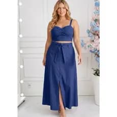 Conjunto Feminino Saia e Cropped Alça Larga