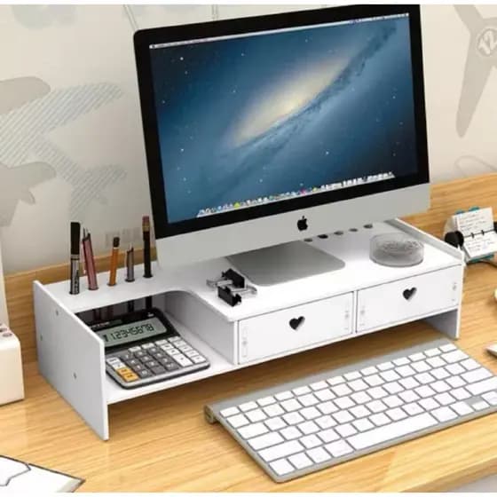 Suporte Organizador Mesa Monitor Com 2 Gavetas Computador