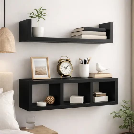 Kit Nichos de Parede Madeira MDF Moderno Prateleira Organizadora Decorativa - Sala, Escritório, Casa