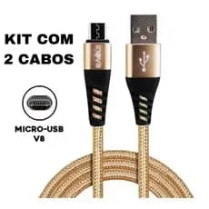 KIT 2 UNIDADES DE CABOS V8 2 METROS 3.4A Carregador Carga Rápida Android Reforçado Micro USB Inova