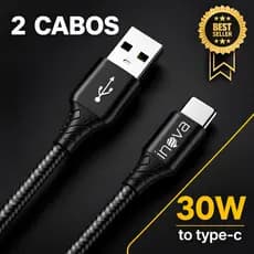 KIT 2 CABOS TIPO-C CARREGAMENTO RAPÍDO Original Inova Nylon Compativel com Qualquer Aparelho