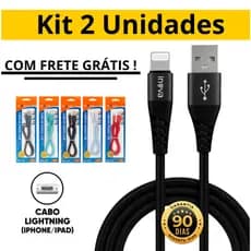KIT 2 CABOS DE IPHONE Carregamento Rápido Iphone 7 ao 14 Pró Max Nylon Resistente Flexivel