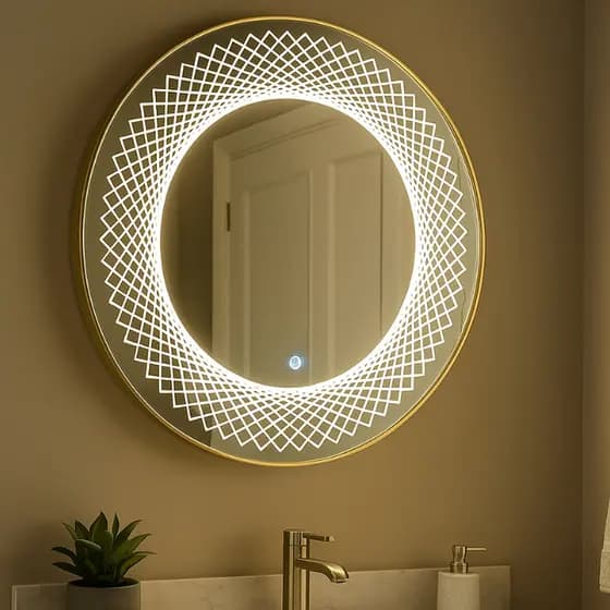 Espelho Redondo com LED 60cm Touch Dourado para Banheiro Maquiagem