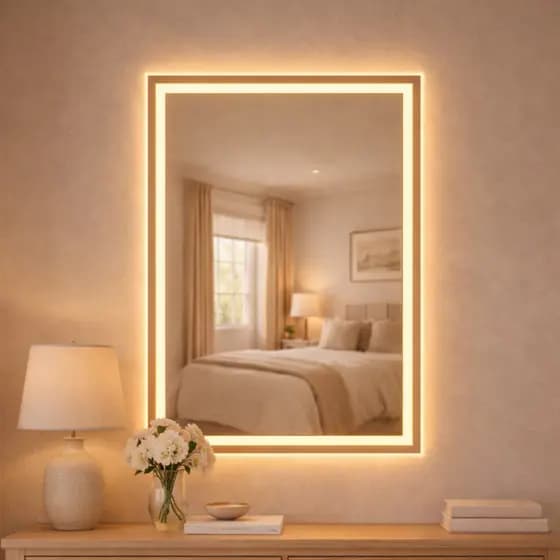 Espelho Retangular Grande Jateado com 3 cores Led 80x50 Lapidado Banheiro Decoração Salão Maquiagem