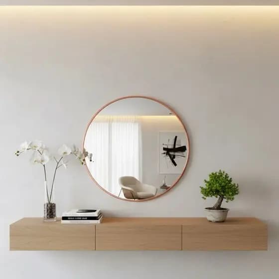 Espelho Redondo 60cm Moldura de Metal Decoração Clean e Elegante