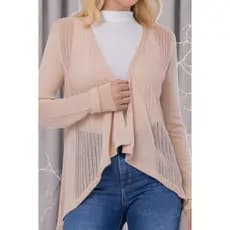 Casaco cardigan feminino aberto com detalhes manga longa em tricot meio estação outono inverno