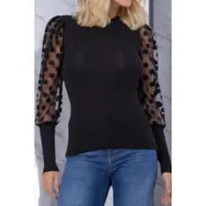 Blusa Manga Longa Feminina Tricot Manga Detalhada em Tule