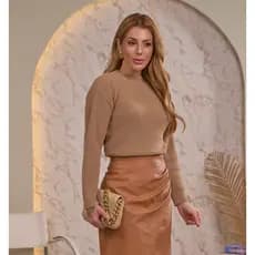 Blusa cropped de frio em tricot tipo lã blusinha manga longa com ombro caído versátil para inverno