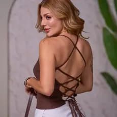 Blusa Feminina Estilosa Costas Nua Trançada Regata Elegante Premium Social Chique Ajustavel