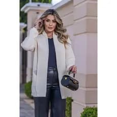 Casaco de frio basico tricot cardigan feminino aberto com bolso inverno veste plus size