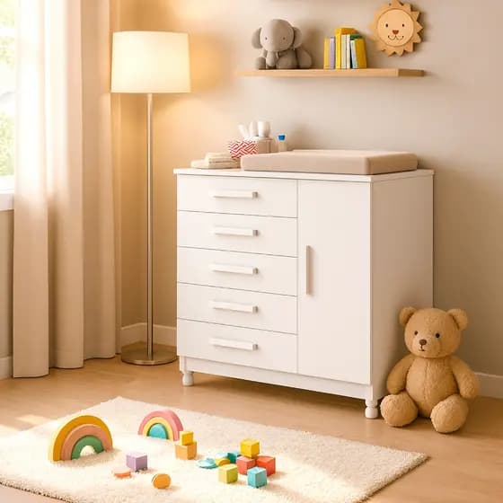 Cômoda Infantil Armário Multiuso Com 5 Gavetas E 1 Porta Organizador Gabinete Para Quarto Banheiro