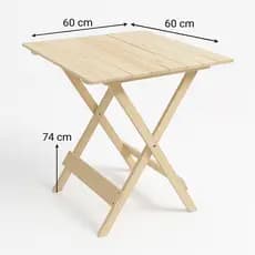 Mesa Dobrável Madeira Pinus Quadrada – 60x60cm para Uso Interno e Externo
