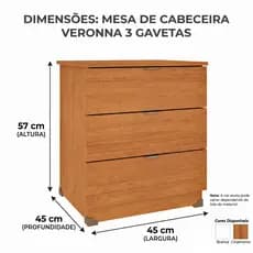 Mesa de Cabeceira 3 Gavetas Corrediça Telescópica Veronna Confortse