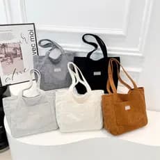 Bolsa tote retrô simples de veludo cotelê de grande capacidade, bolsa mensageiro unissex, bolsa de ombro moderna