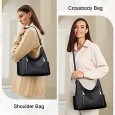 Jaedo bolsa feminina,Bolsa de ombro feminina com vários zíperes, bolsa carteiro de couro PU de grande capacidade