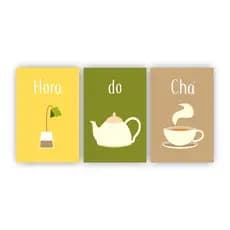Kit 3 quadros decorativos hora do chá cantinho do chá mdf A4