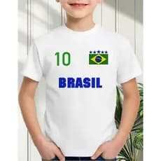 Camiseta Infantil Brasil Com Nome Personalizado Futebol Copa