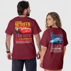 Conjunto 2 Camisetas Casal Relâmpago McQueen & Sally Camisa Algodão 100% Kit Namorados Moda Presente