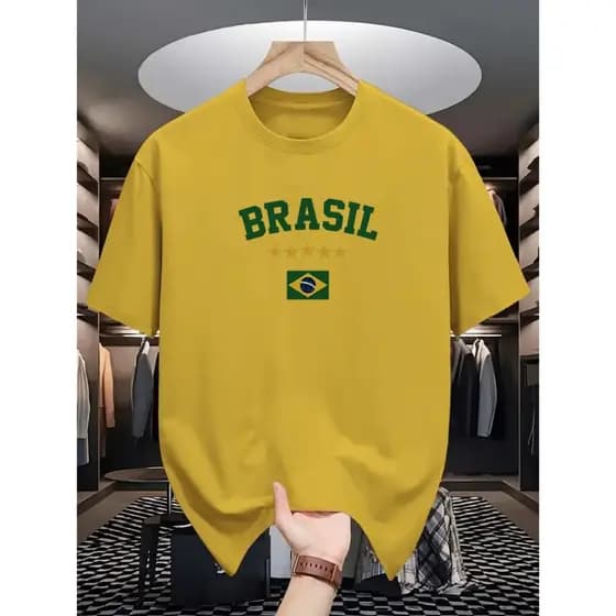 Camiseta Estampa do Brasil Camisa Casual Algodão 100% Premium Look Streetwear Moda Brazilcore