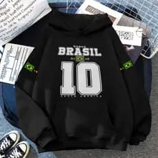 Casaco Moletom Brasil 10 Blusa de Frio College com Capuz Copa do Mundo