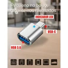 Adaptador OTG USB-C Macho para USB 3.0 Plug Fêmea Transferência de 5Gbps Carregamento Alumínio Prata