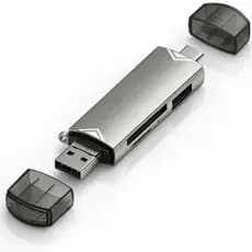 LEITOR DE CARTÃO MICROSD TF OTG USB 3.0 5GBPS 6 EM 1 PRATA ALUMÍNIO CINZA GRAFITE COM FURO P/ CHAVEIRO