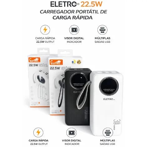 Carregador Portátil Power Bank 30000mAh 22.5W - Alta Capacidade e Várias Entradas 🔋