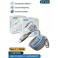 KIT5/10 Cabo de Carga e Dados Turbo Tipo-C x Tipo-C Magnético 100W/1.2M - IT BLUE - LE-879