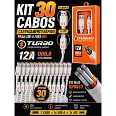 KIT10/30/50 TURBO CARGA RÁPIDA ATÉ 12A CABO GROSSO E RESISTENTE MAIOR DURABILIDADE E SEGURANCA