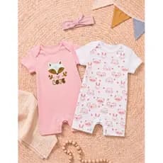 Kit 2 Romper Macacão Bebê Menina E Laço
