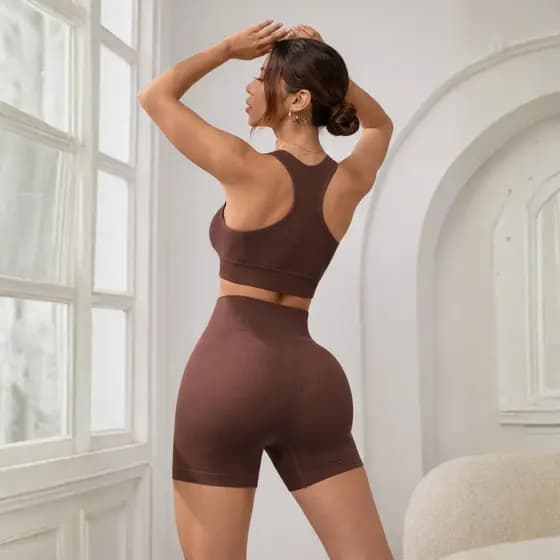 Conjunto Academia Virginia Feminino Empina Bumbum Shorts Cós Alto + Top Sustentação