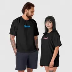 Kit 2 Camisetas Casal Stitch e Angel T-Shirt Algodão 100% Moda Lilo Stitch Look Casual Presente Casal