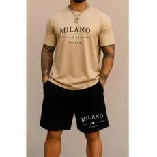Conjunto Milano Kit Camiseta e Bermuda Moda Masculina Verão Novidade