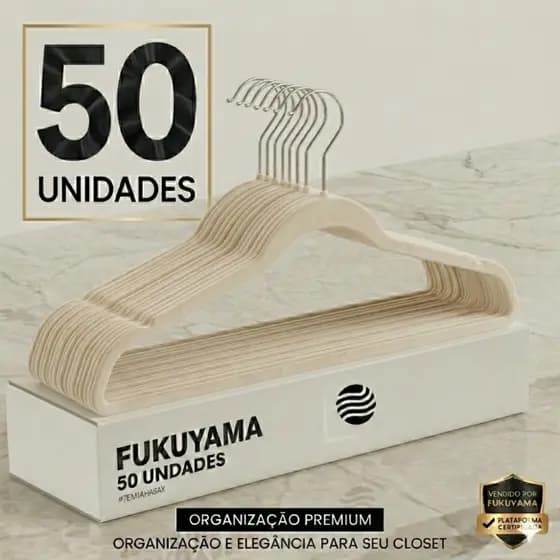 KIT 50 CABIDES DE VELUDO BEGE PREMIUM ULTRA FINO ADULTO FUKUYAMA Antideslizante Slim Com Gancho Giratório 360°