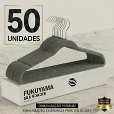 KIT 50 CABIDES ADULTO DE VELUDO CINZA FUKUYAMA Com Gancho Giratório 360° Antideslizante Ultra Fino