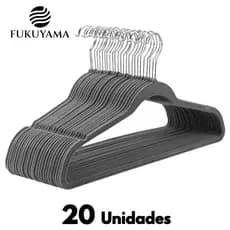 Cabide de Veludo Cinza Adulto 20 Unidades FUKUYAMA