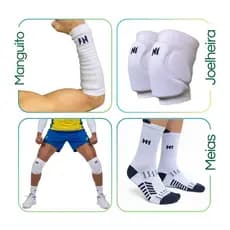 Kit Vôlei Seleção Brasileira Meia + Joelheira + Manguito N1 Sport Branco