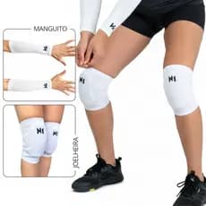 Kit Vôlei Joelheira N1 Slide Brinde Manguito Antebraço Branco