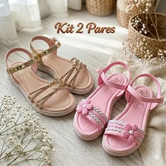 kit 2 pares de sandália infantil menina do 25 ao 34 leve confortável