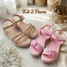 kit 2 pares de sandália infantil menina do 25 ao 34 leve confortável