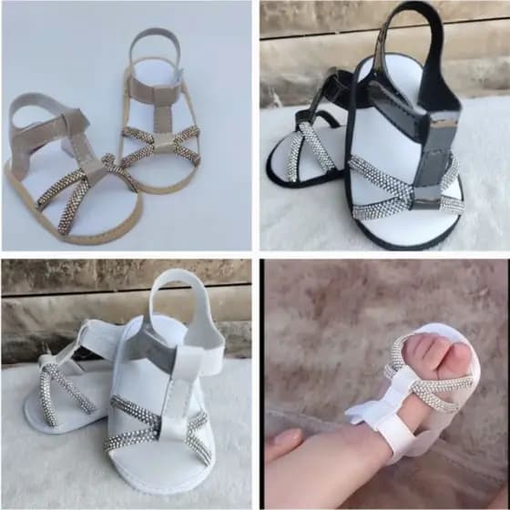 Sandália Bebê com Strass Luxo Macia Confortável Recém-Nascido Menina 13 ao 18