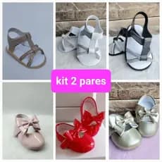 kit 2 pares de sandália mais sapatilha bebê menina recém nascida batizado leve estilosa e confortável