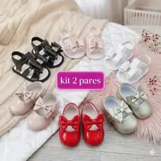 kit 2 pares sandália e sapatilha bebê menina recém nascida batizado leve e confortável