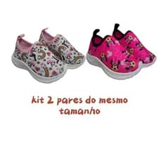 kit com 2 Pares de tênis calce facil infantil menina do mesmo tamanho leve confortável