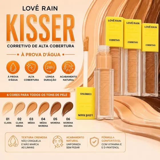 Corretivo Kisser Lové Rain Alta Cobertura Corretivo Líquido Matte Longa Duração Waterproof Não Craquela Corretivo