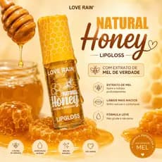 Gloss Labial Hidratante Honey Lové Rain Extrato de Mel Brilho Intenso Hidratação Profunda Lábios Macios Não Pegajoso