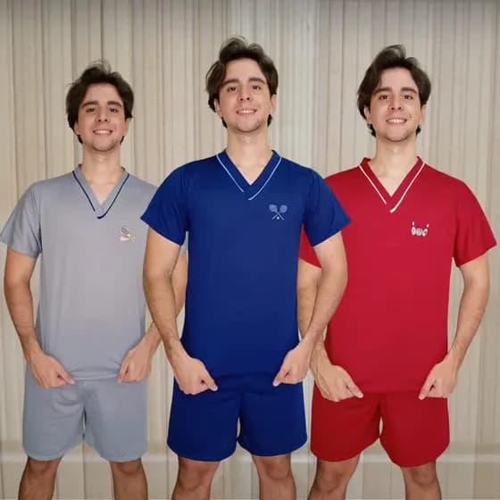 Pijama Masculino Gola V com Tira e Vivo Confortável Leve