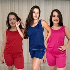 Pijama Feminino Babydoll Regata com Picueta Confortável Leve Verão