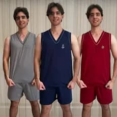 Pijama Masculino Regata com Vivo Confortável Leve Verão